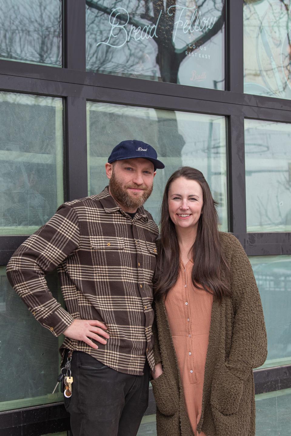 Andrew and Jenn Webb stand for a portrait on Jan. 17 in front of Bread Fellow, a new bakery and cafe located at 247 Linden St. in Fort Collins. The Linden Street storefront, which housed Joe's Auto Upholstery for decades, is being transformed by the same couple who opened Bindle Cafe in Fort Collins' Jessup Farm Artisan Village.