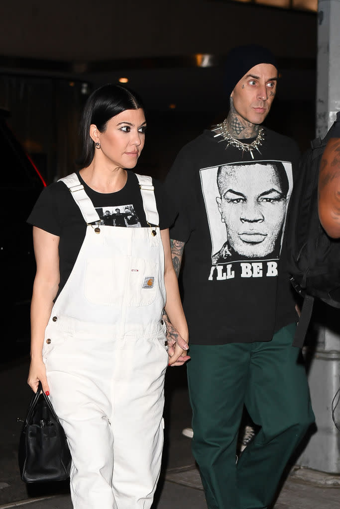 NEW YORK, NEW YORK - MAY 19: Travis Barker and Kourtney Kardashian are seen in Manhattan on May 19, 2023 in New York City. (Photo by Robert Kamau/GC Images)