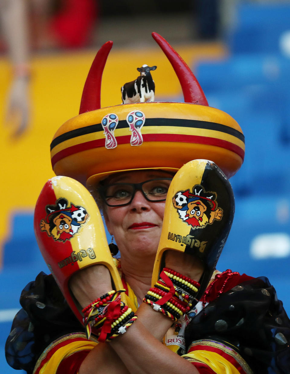 <p>Belgium fan inside the stadium before the match REUTERS/Sergio Perez </p>