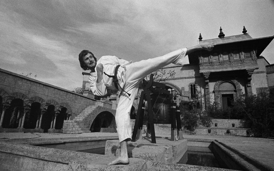 Martin Birch posing on the set of the Kung Fu TV series at the Warner Brothers lot in Los Angeles in 1974 - Fin Costello/Redferns