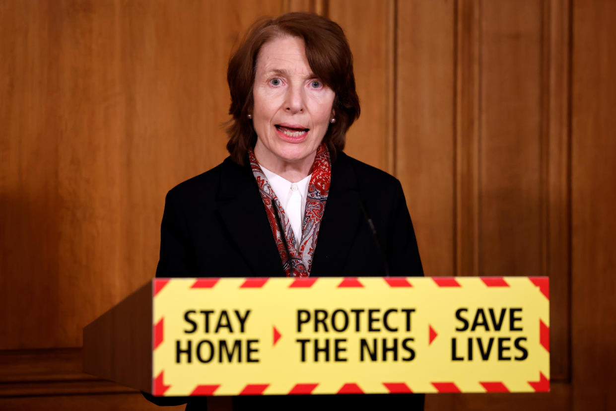 Chief Executive for the Medicines and Healthcare products Regulatory Agency Dr June Raine speaking at the press conference on Thursday. (PA)