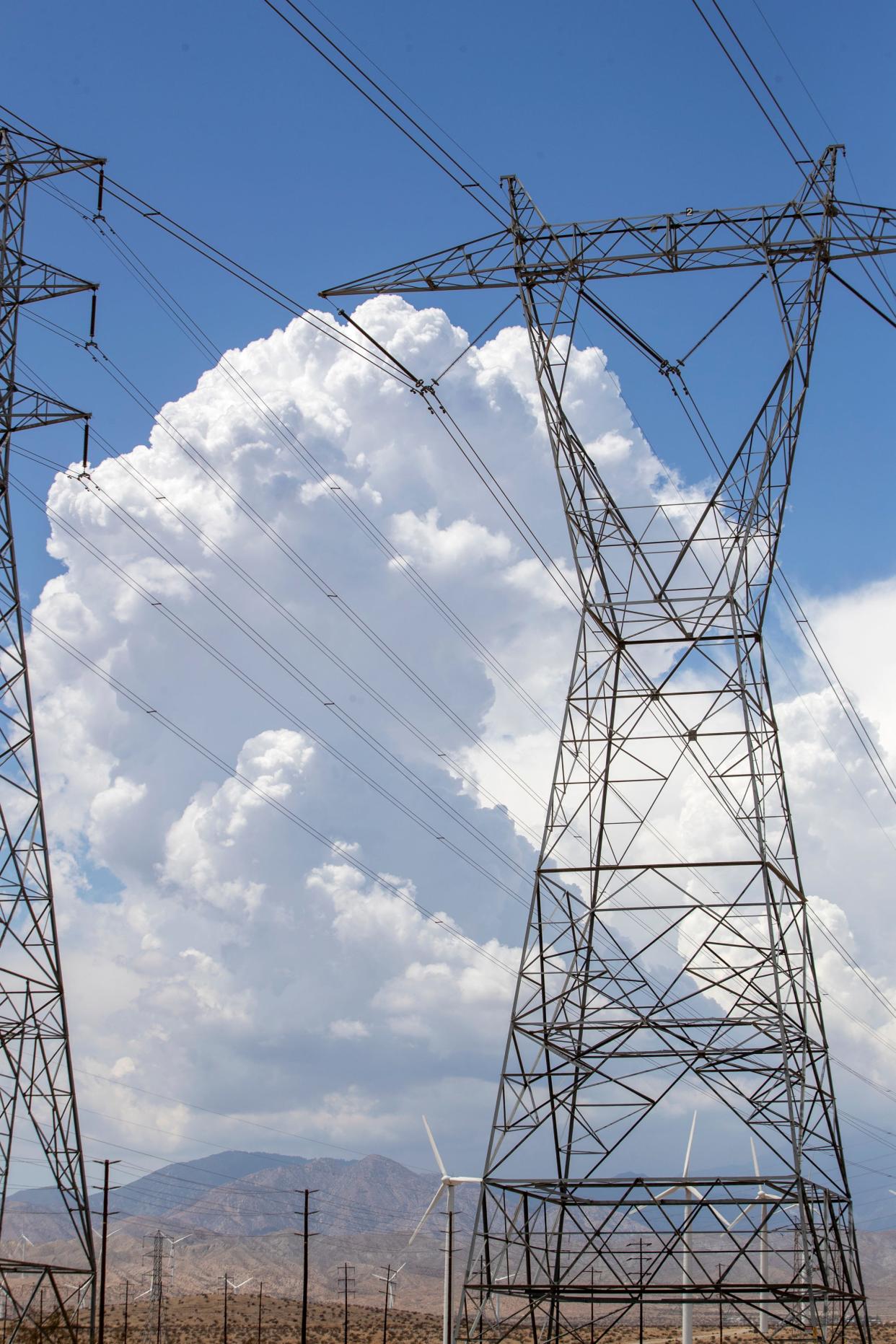 Power lines are seen in Desert Hot Springs, Calif. on August 24, 2022.