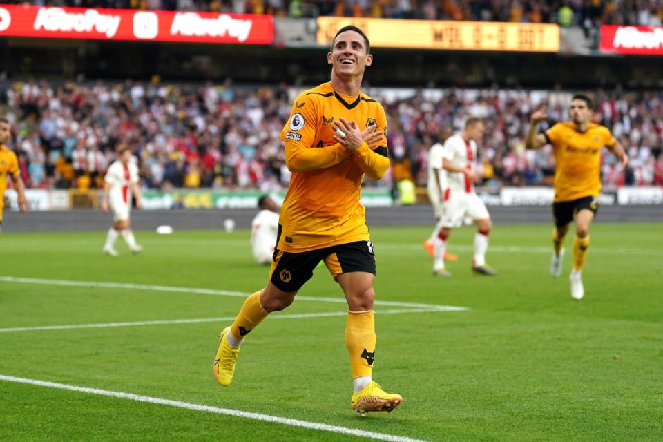 Daniel Podence celebrates scoring for Wolves against Southampton (Tim Goode/PA) (PA Wire)