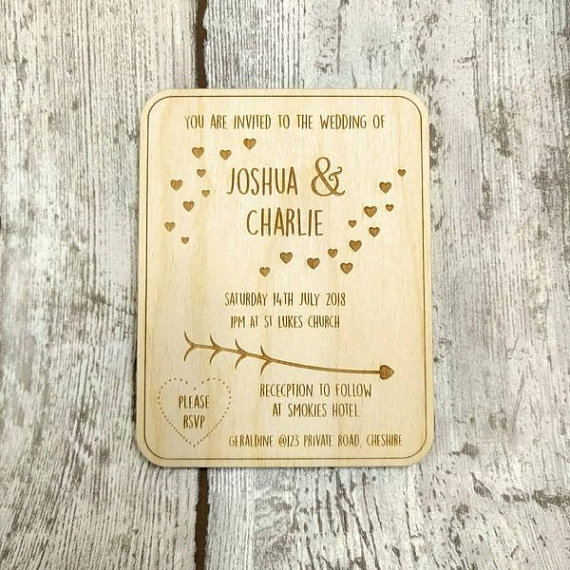 Wooden wedding invite.