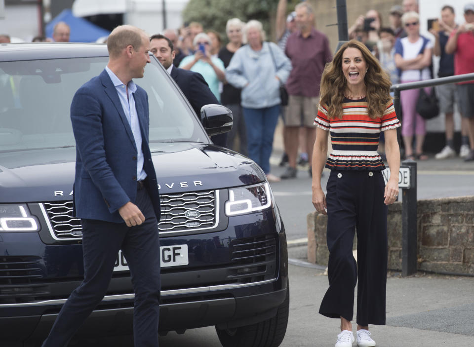 The Duke and Duchess of Cambridge arrive at the Royal Yacht Squadron during the inaugural King's Cup regatta on Aug. 8 in Cowes, England. (Photo: Antony Jones via Getty Images)