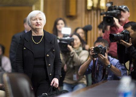 Janet Yellen, President Barack Obama's nominee to lead the U.S. Federal Reserve,arrives to testify at her U.S. Senate Banking Committee confirmation hearing in Washington November 14, 2013. REUTERS/Joshua Roberts