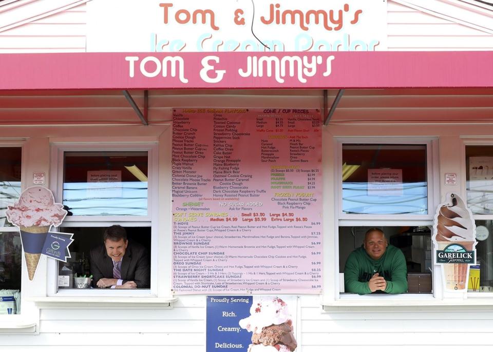 Former Taunton Mayor Tom Hoye and Jimmy Gracia are photographed at their business Tom & Jimmy's ice cream parlor in Taunton on March 2, 2020. They have a second location at 235 N. Main St. in West Bridgewater