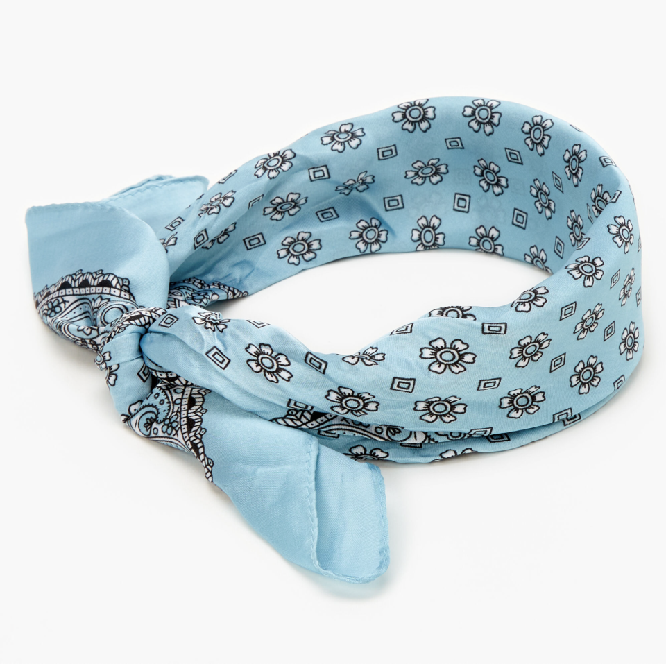 <p><a href="https://go.redirectingat.com?id=74968X1596630&url=https%3A%2F%2Fwww.claires.com%2Fus%2Ffloral-paisley-silky-bandana-headwrap---sky-blue-268816.html&sref=https%3A%2F%2F" rel="nofollow noopener" target="_blank" data-ylk="slk:Shop Now;elm:context_link;itc:0;sec:content-canvas" class="link ">Shop Now</a></p><p>Floral Paisley Silky Bandana Headwrap</p><p>$9.99</p><p>claires.com</p>