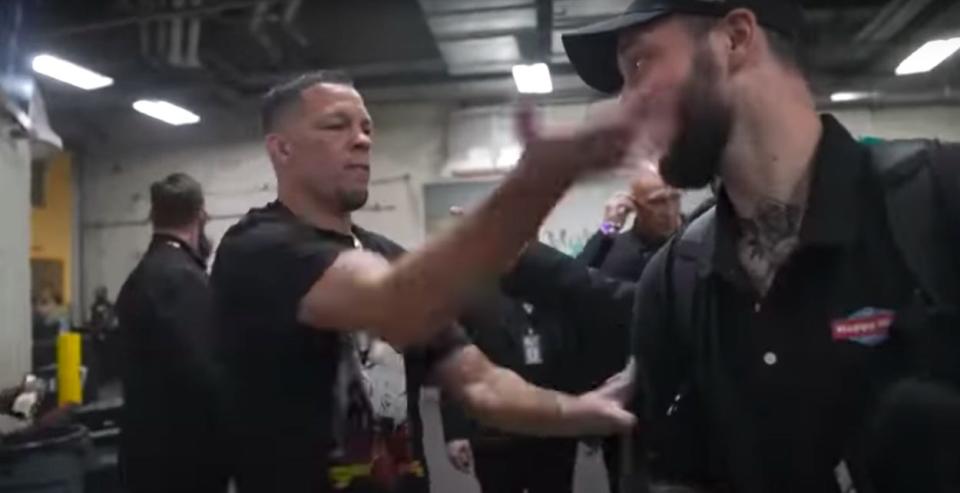 Nate Diaz slapped a YouTube content creator at a UFC show Saturday.