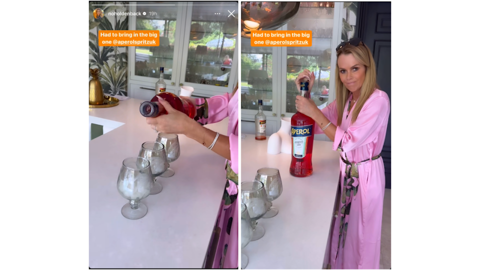 Amanda Holden pouring aperol in her kitchen