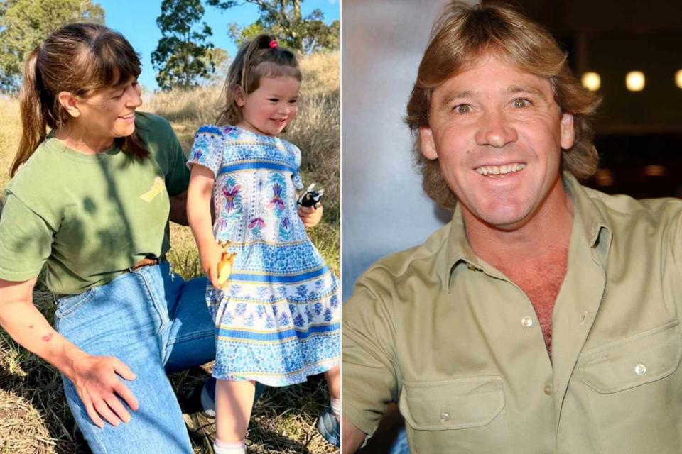 <p>terri irwin bindi/Instagram;Getty</p> Terri Irwin with granddaughter Grace (L), Steve Irwin (R)