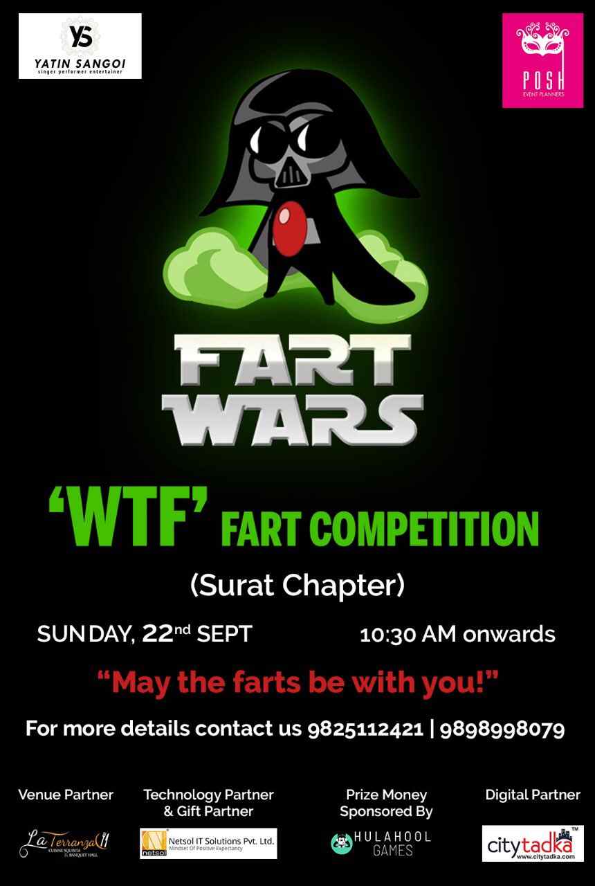 'May the Farts be with you,' was the slogan for the 'WTF Fart Competition,' but sadly for the organisers, none of the participants brought theirs. — Twitter/@Y4T1N