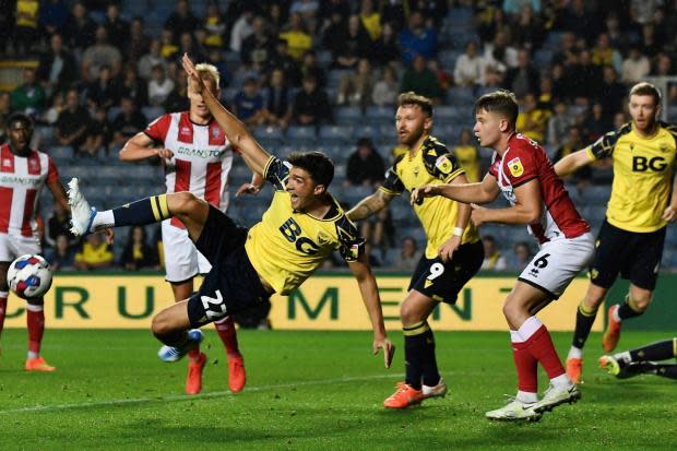 Kyle Joseph wins Oxford United's second-half penalty against Lincoln City Picture: David Fleming