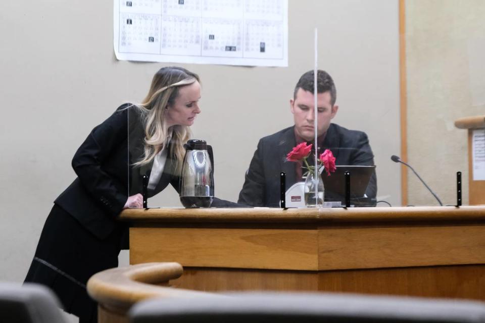 San Luis Obispo County Deputy District Attorney Kristin Barnard listens during the preliminary hearing against Alfred Leroy Sweet in Superior Court on Feb. 1, 2024. Sweet is charged with sexually assaulting a child on multiple occasions.