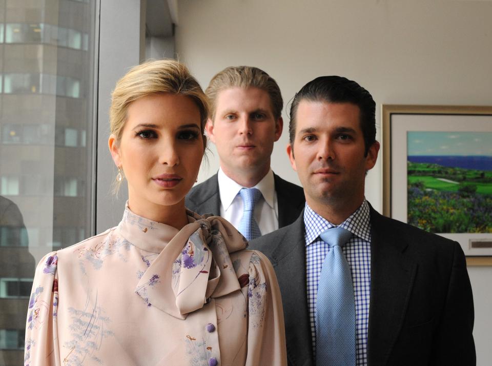 Trump siblings Ivanka, Eric, and Donald Jr. at Trump Tower, June 6, 2012.