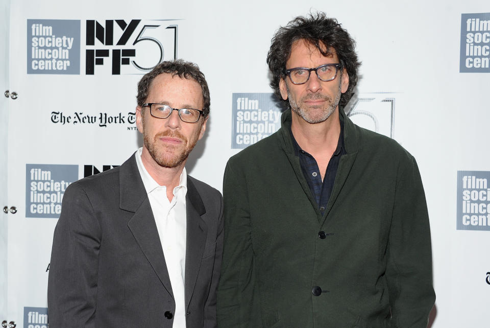 FILE - This Sept. 28, 2013 file photo shows directors Joel Coen, right, and Ethan Coen at the premiere of "Inside Llewyn Davis" during the 51st New York Film Festival in New York. (Photo by Evan Agostini/Invision/AP, File)