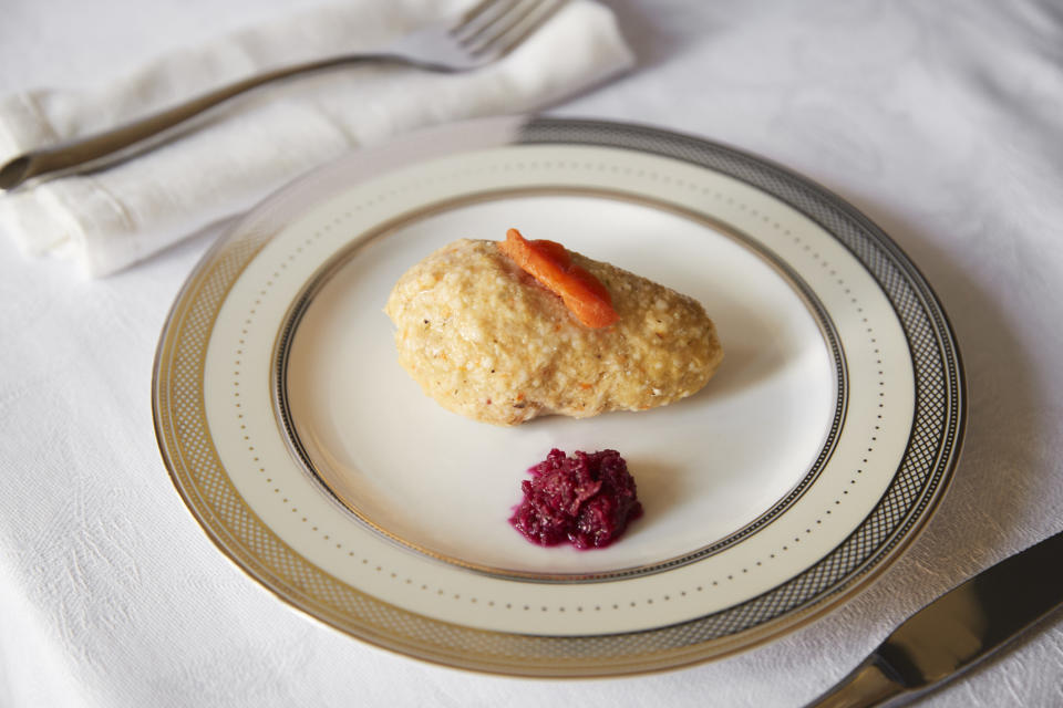 Jewish Passover appetizer of gefilte fish and horseradish