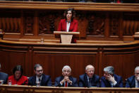 Leader of CDS-PP party Assuncao Cristas delivers a speech during the debate of a motion of censure at the parliament in Lisbon, Portugal February 20, 2019. REUTERS/Rafael Marchante