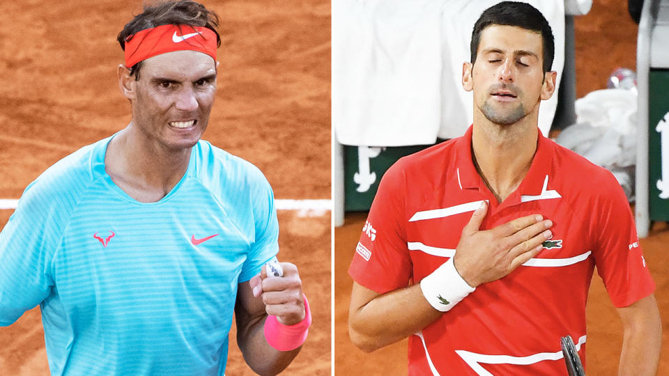 Rafael Nadal and Novak Djokovic, pictured here after advancing to the French Open final.