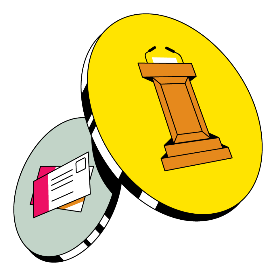 Illustration of voting ballots and a podium. Jordon Cheung / For The Times