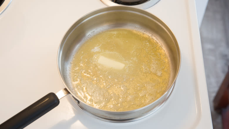 butter melting in skillet