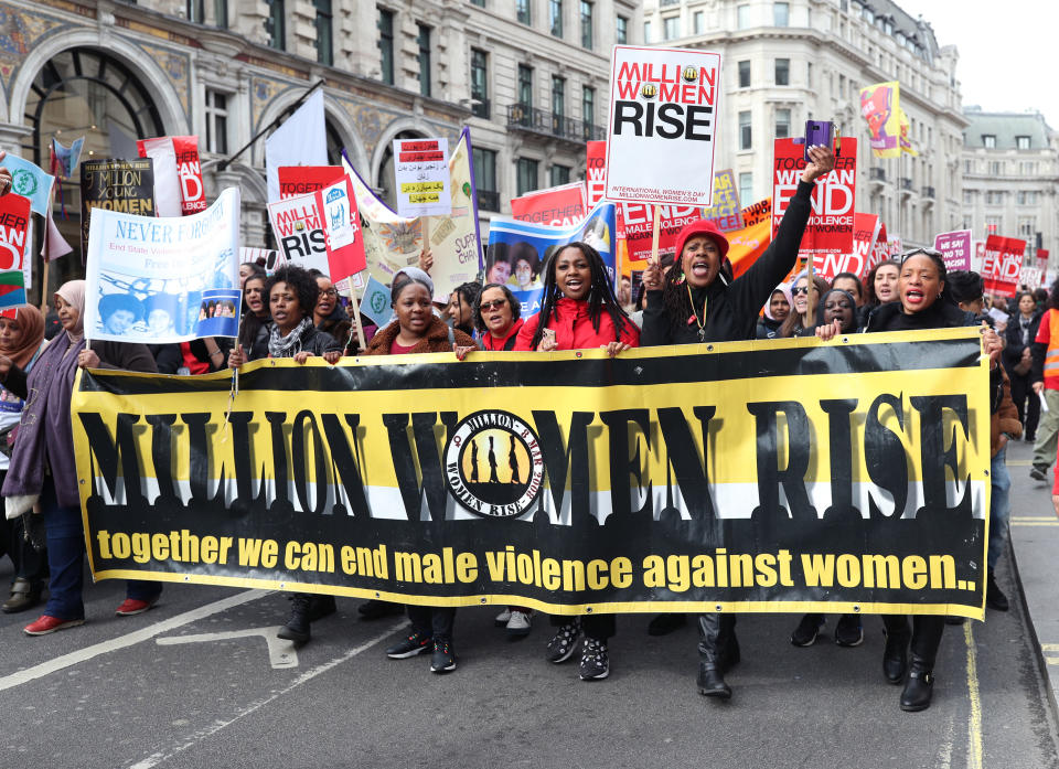 People taking part in the Million Women Rise march, to demand an end to male violence against women and girls in all its forms, central London. (PA)