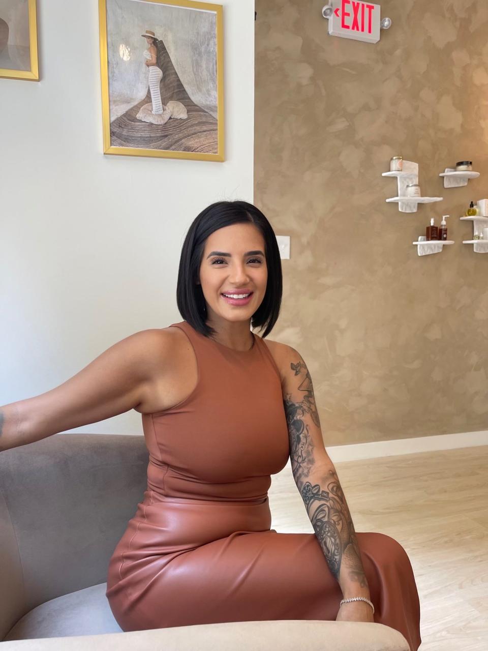 Julissa Sostre, a registered nurse and owner of Hadara Aesthetics, takes a moment before taking her next client at Lume + Lather Beauty Spa, a luxury spa on 59 Pleasant St., Suite C, Randolph.