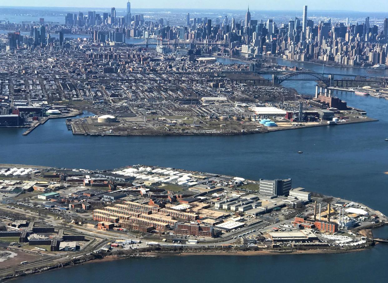 The Rikers Island Prison complex (foreground) is seen from an airplane in the Queens borough of New York City: REUTERS