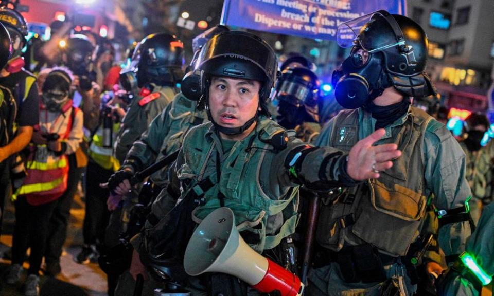 Police have fired tear gas, water cannon and pepper spray at protesters in Hong Kong.