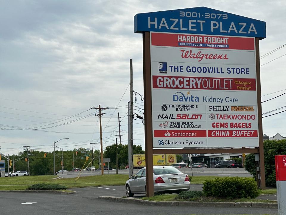 The pylon sign at Hazlet Plaza as seen on May 14, 2024.