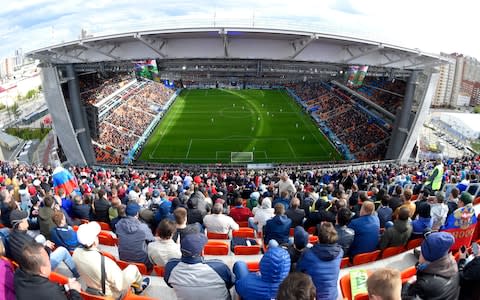 General view inside the stadium during the 2018 FIFA World Cup Russia group A match between Egypt and Uruguay at Ekaterinburg Arena  - Credit: Getty images
