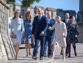 Prince William leads the way to the Easter service at St. George's Chapel, followed by wife Kate Middleton and cousins Princess Beatrice and Zara Tindall.