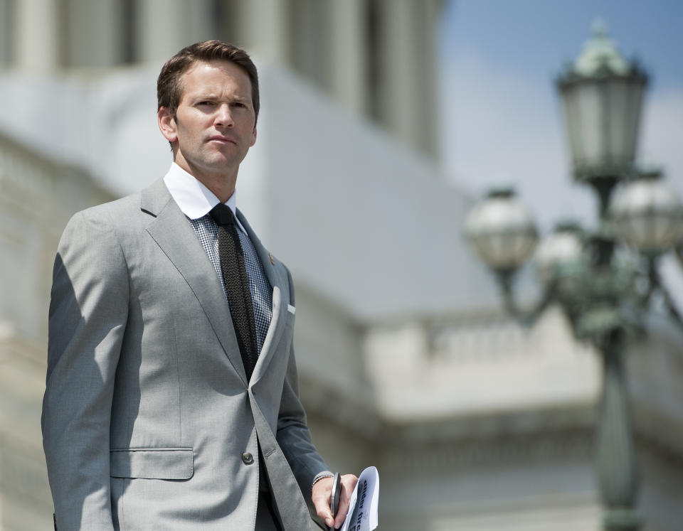 UNITED STATES – APRIL 19: Rep. Aaron Schock, R-Ill., walks down the House steps following a series of votes on Thursday, April 19, 2012. (Photo By Bill Clark/CQ Roll Call)