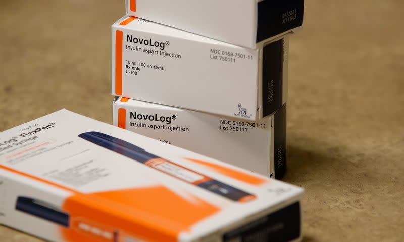 FILE PHOTO: Boxes of the drug NovoLog, made by Novo Nordisk Pharmaceutical, sit on a counter at a pharmacy in Provo