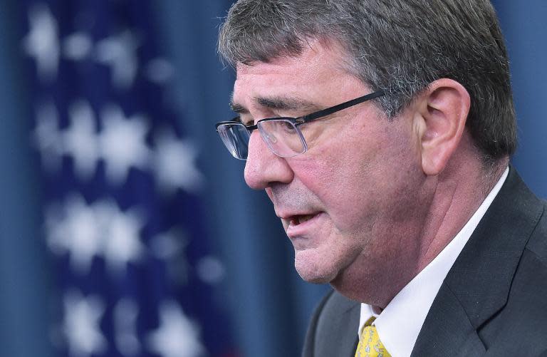 US Defense Secretary Ashton Carter speaks during a press briefing at the Pentagon on May 7, 2015 in Washington, DC