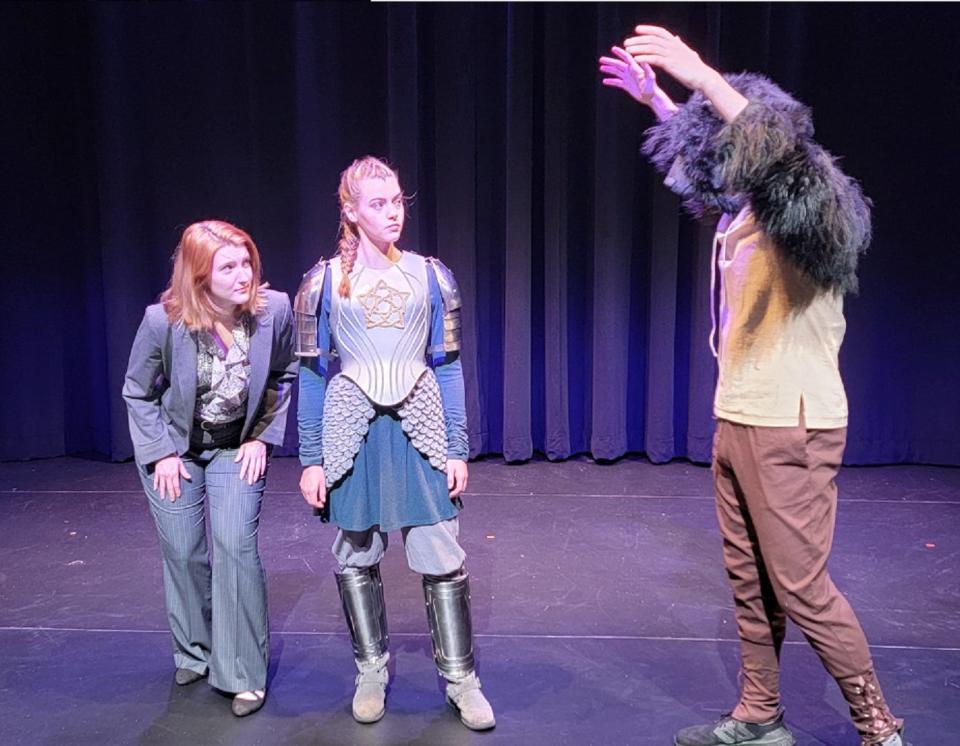 Emily Broski as Agnes, Helena Michalski as Tilly, and Jack Hurst as Monster in the Ohio State University Department of Theatre, Film, and Media Arts’ production of "She Kills Monsters," which opens Thursday and runs through Nov. 3.