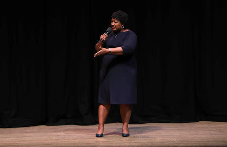 Stacey Abrams, Democratic gubernatorial candidate for Georgia, speaks to a crowd at Brenau University in Gainesville, Georgia, U.S., ahead of the midterm elections, October 26, 2018. REUTERS/Lawrence Bryant