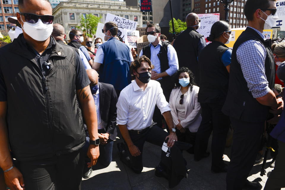 Canadian Prime Minister Justin Trudeau took a knee during an anti-racism protest on Parliament Hill in Ottawa. (Photo: ASSOCIATED PRESS)