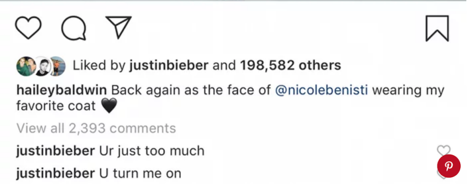 Justin Bieber and Hailey Baldwin are a pretty public couple, but Bieber took things up a notch on Instagram this week with a comment that's a little NSFW.