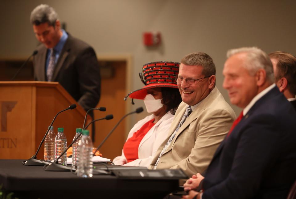 Republican Congressional Candidates from the 8th District Danny Ray Bridger, Gary Dean Clouse, and Bob Hendry, as well as Democratic candidate Lynnette Williams speak at the Watkins Auditorium inside the Boling University Center at the University of Tennessee at Martin on Thursday, June 9, 2022.