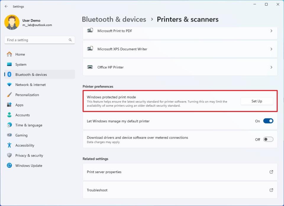 Windows protected print mode