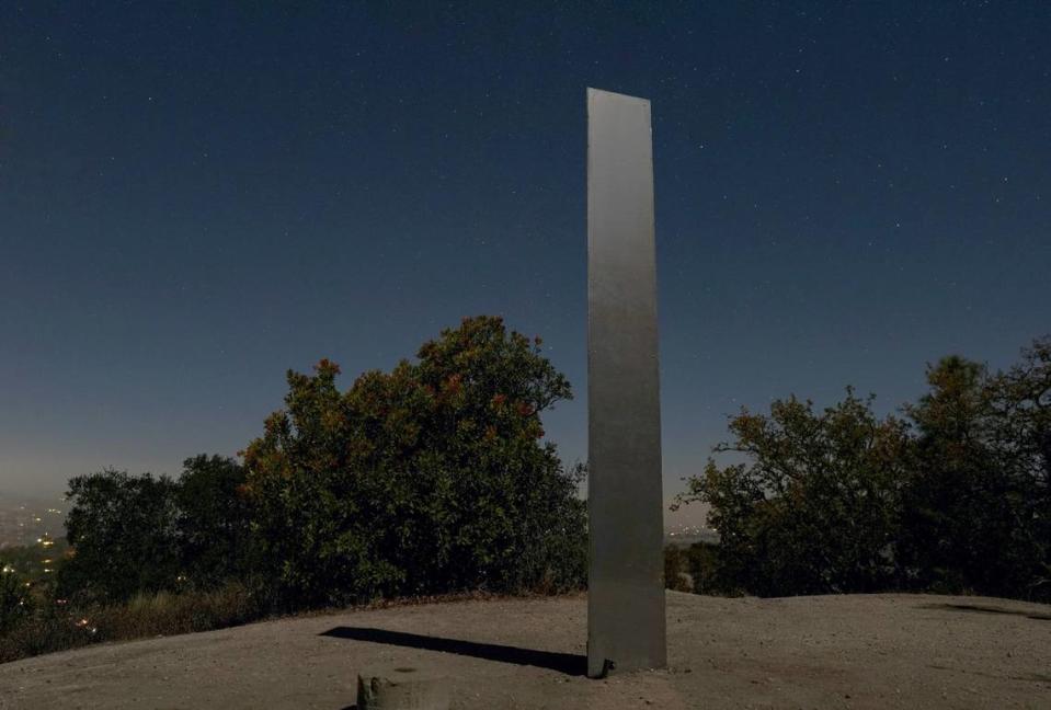 Groups of people hiked up Wednesday night to see the monolith on Pine Mountain in Atascadero. The monolight was gone by Thursday morning.