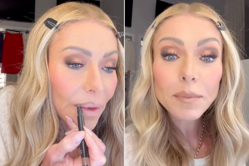 <p>Kelly Ripa/Instagram</p> Kelly Ripa shares tutorial on how she lines her lips 