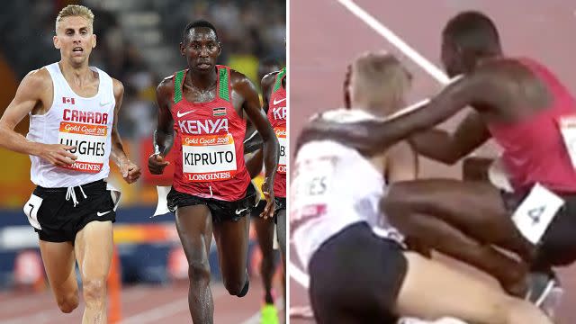 Kipruto consoled Hughes after beating him. Image: Getty/7