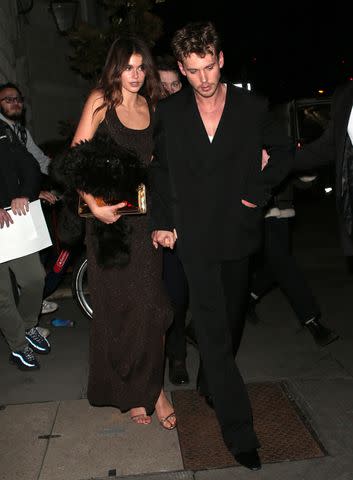 <p>Neil Mockford/Ricky Vigil M/GC Images</p> Kaia Gerber and Austin Butler leave 'Dune: Part Two' afterparty.