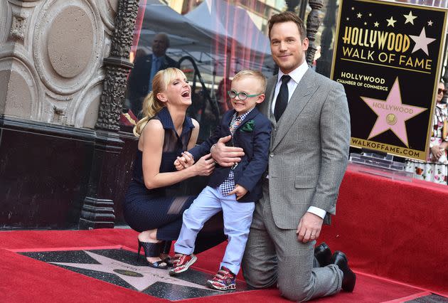 Anna Faris, Chris Prarr and son Jack attend the ceremony where Pratt will be honored with a star on the Hollywood Walk of Fame on April 21, 2017.
