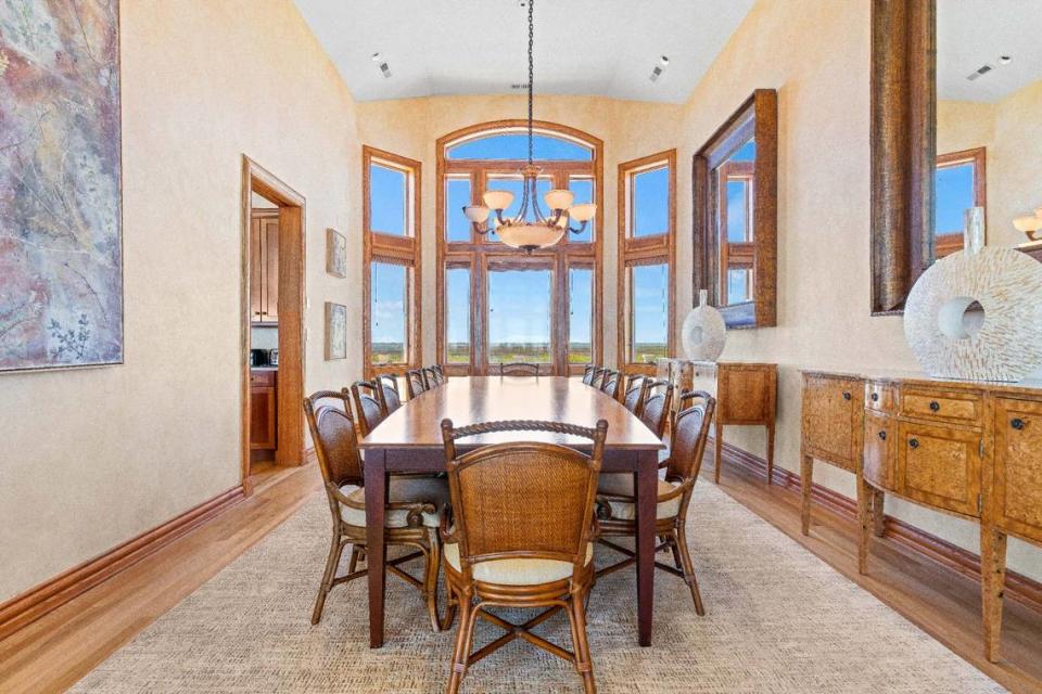 The home features a sizable dining room overlooking the Sound.