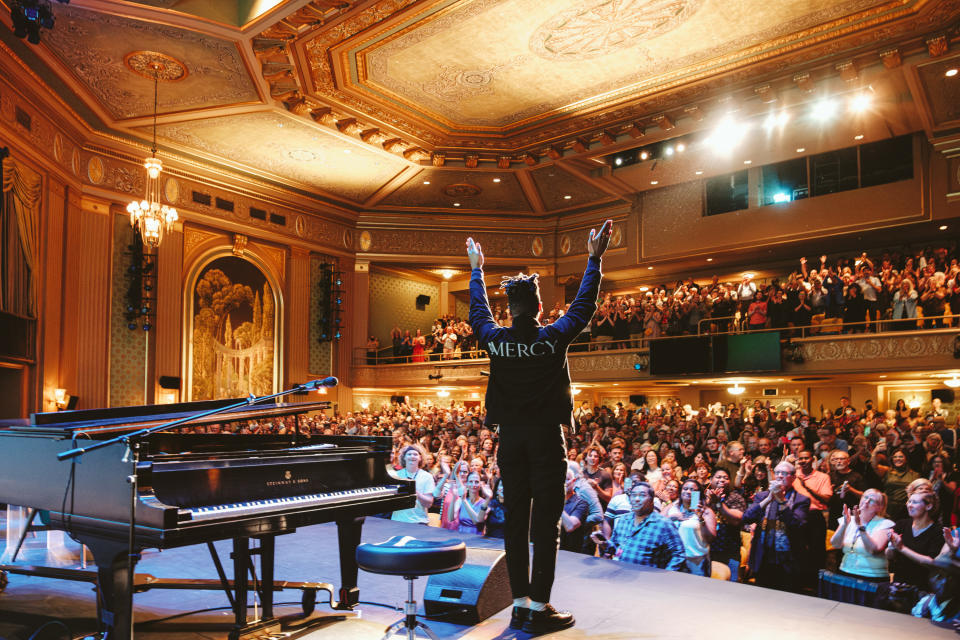 Jon Batiste performs as part of the Virginia Film Festival premiere of ‘American Symphony’