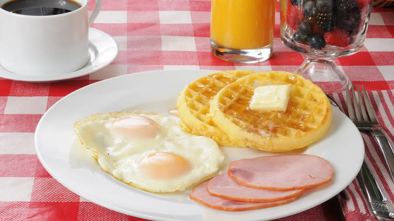 Canadian bacon on breakfast plate