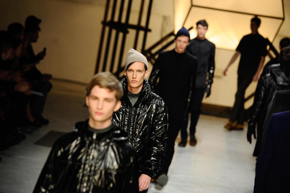 Models present creations as part of Damir Doma men's Fall-Winter 2014-2015 fashion collection, presented Thursday, Jan. 16, 2014 in Paris. (AP Photo/Zacharie Scheurer)